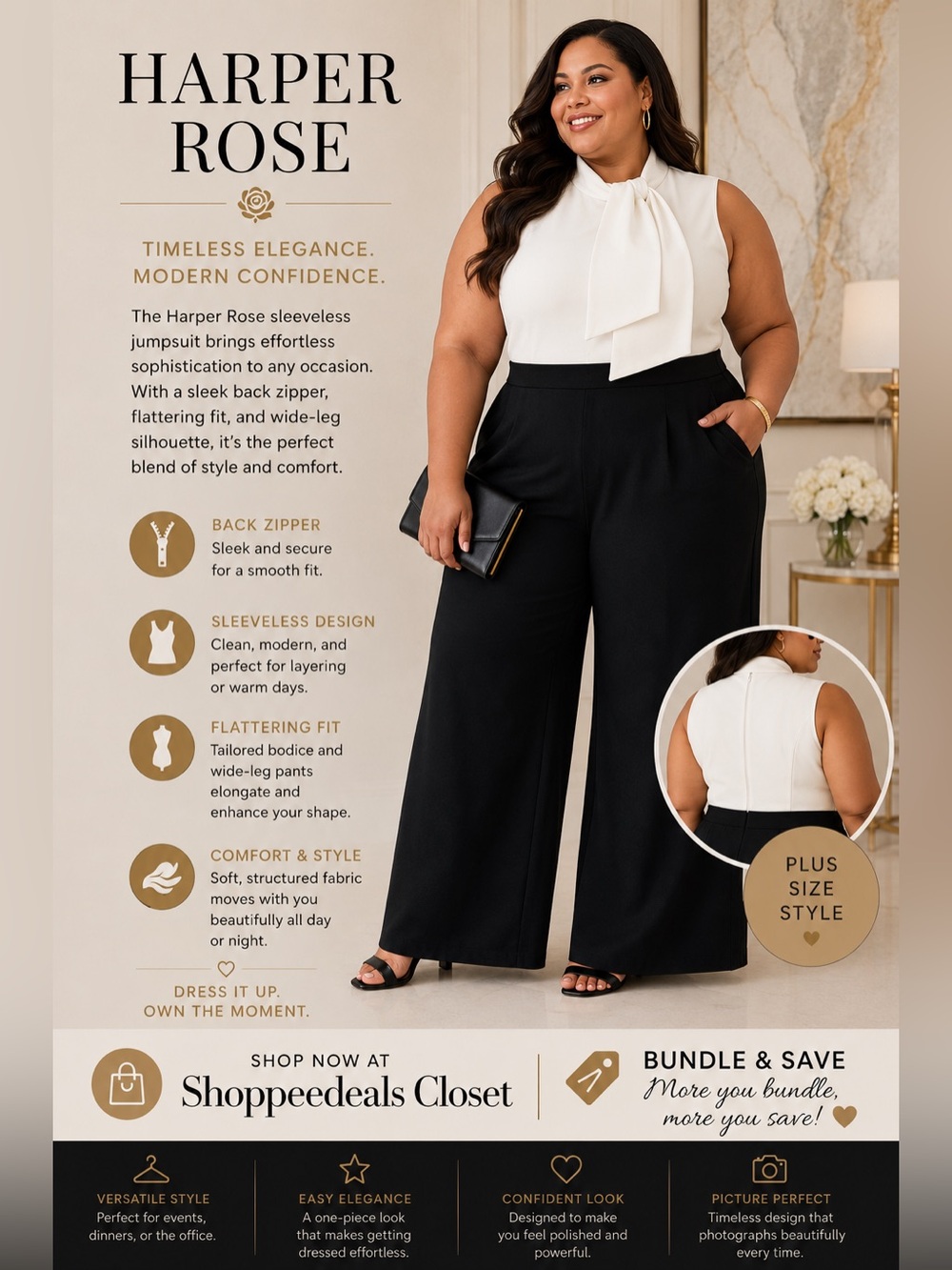 Harper Rose Colorblock Wide Leg Jumpsuit Size 16 Black & White